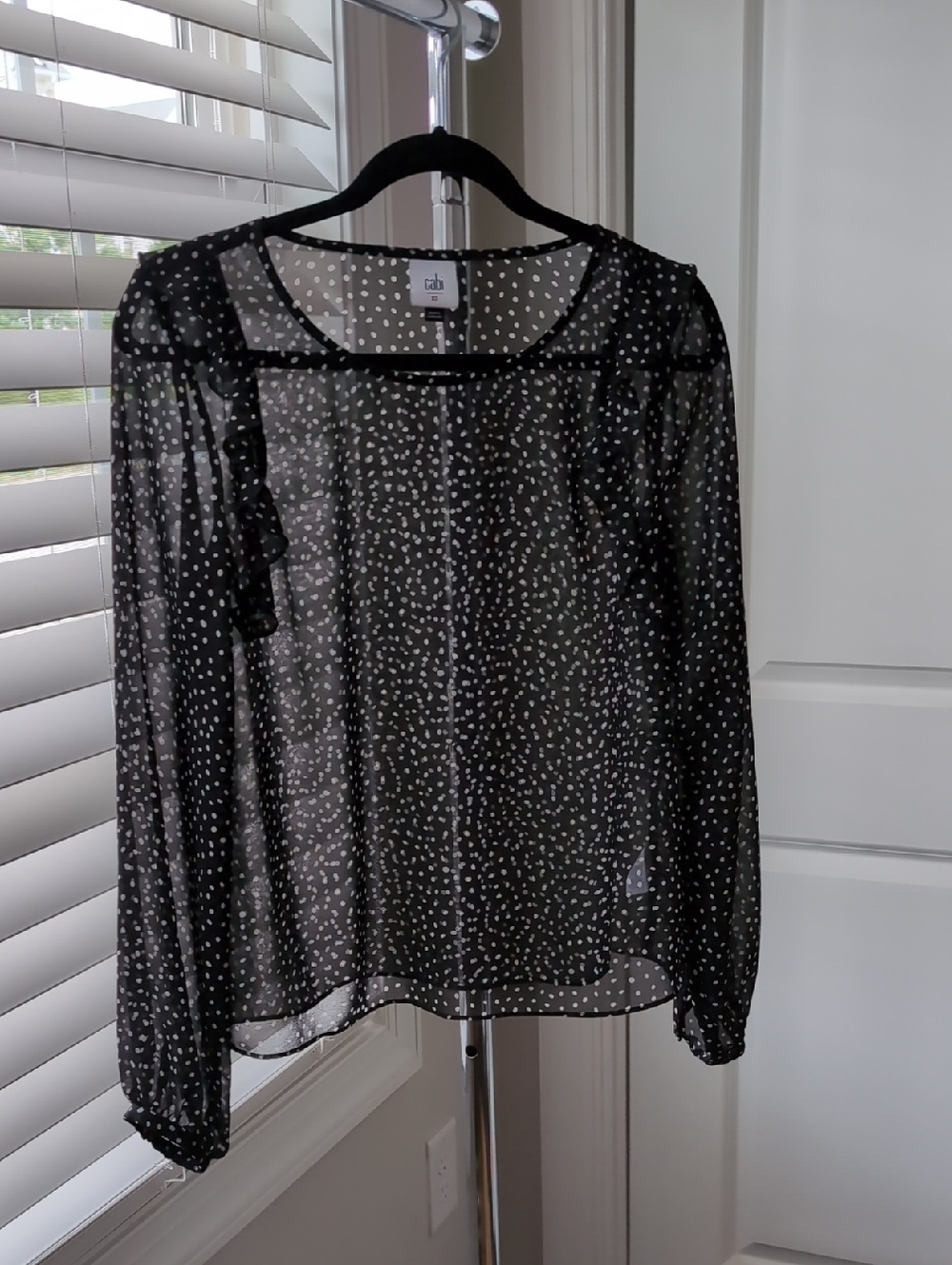 Cabi Black Long Sleeve Polka Dot Blouse XS